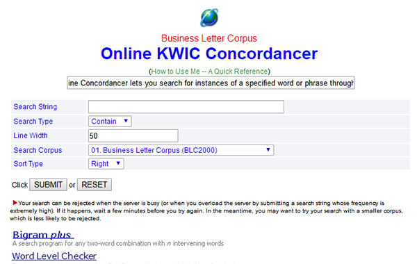 Online BLCKWIC Concordancer(双语，英语、日语)